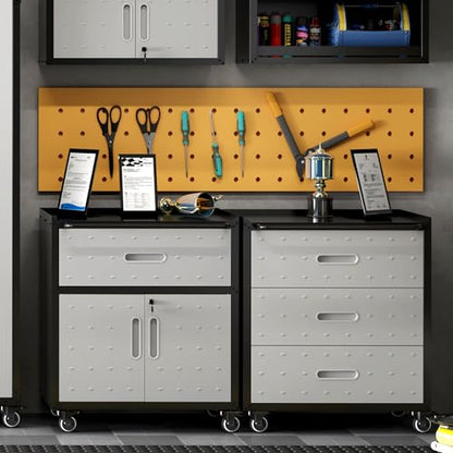 Metal Mobile Tool Storage Cabinet with 2 Locking Door and 1 Drawer - color: Black/Gray, style: 1 drawer 2 doors with wheels