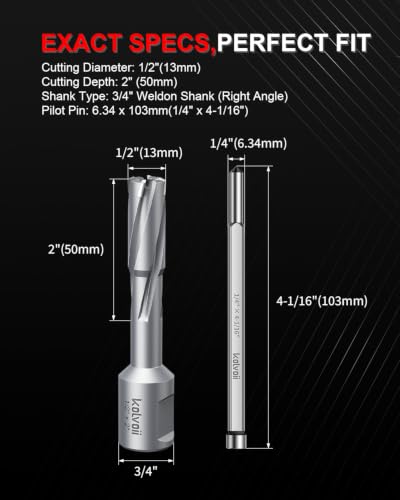 Kolvoii TCT Annular Cutter 1/2" Diameter x 2" Depth, Mag Drill Bit - size: 1/2" x 2"