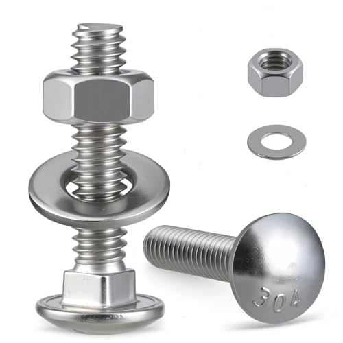 1/4-20 x 2-1/2" Carriage Bolts 304 Stainless Steel 18-8,Round Head Square Neck (18Sets) Bolts and Nuts Kit with Flat Washers - size: 1/4-20 x 2-1/2"