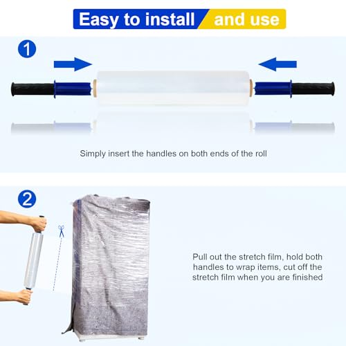 Stretch Film, RAZCC Stretch Wrap Industrial Strength, Shrink Wrap for Pallet Wrap, Heavy Duty Clear Plastic Wrap with Handles, Moving Wrapping Plastic Roll, 15" x 1000 Ft Per Roll, 60 Gauge, 4 Pack - size: 4 Rolls