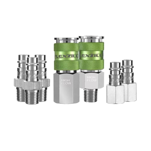 Flexzilla A53457FZ Pro High Flow Coupler & Plug Ki 7 Piece | 1/4" NPT | Push to Connect System | Allows Twice the Flow to Your Air Tools | Maximum Efficiency - style: 7 Piece
