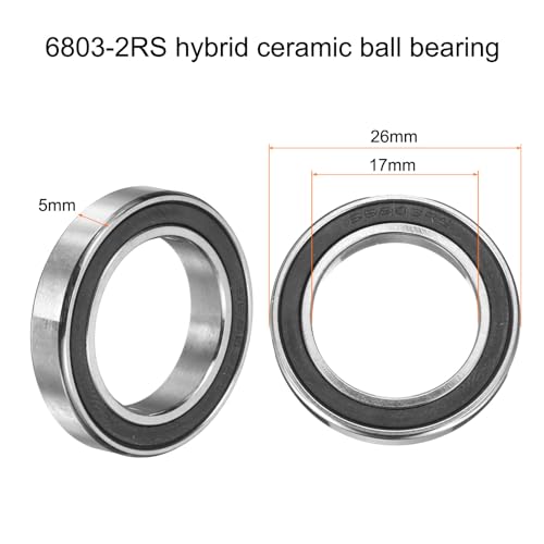 uxcell 6803-2RS Hybrid Ceramic Deep Groove Ball Bearings 17x26x5mm Si3N4 Silicon Nitride Balls Steel Rings Double Sealed Bearing for Motors, CNC Spindles (ABEC5) - size: 6803-2RS
