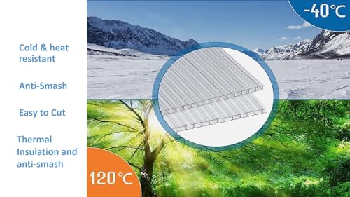 Twin Wall Polycarbonate Greenhouse Panels | Polycarbonate Panels | Greenhouse Panels| Polycarbonate Roof Panels| Hurricane Panels | Clear, Light Weight | 8mm | Custom Size | 1 Pack - style: Custom Size