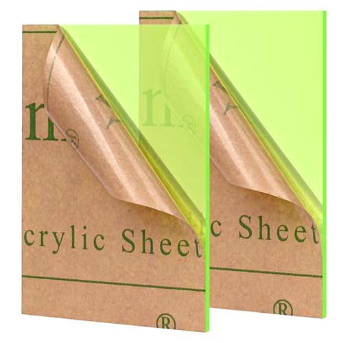 Fluorescent Green Acrylic Sheets 1/8 inch Thick 3mm 2 Pack 8 x 10 Clear Plexiglass Sheets,for Sign,Craft,Painting,Laser Cutting,DIY Display Projects… (8"x 10", Fluorescent Green, 2)… - color: Fluorescent Green, size: 8"x 10"
