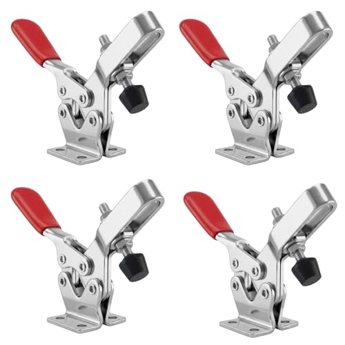 4Pcs Toggle Clamp, 496Lbs Holding Capacity Hold Down Clamp,225D Quick Release Horizontal Clamps Stainless Steel w/Rubber Pressure Tip for Woodworking Jigs and Fixtures, Welding, Drill Press - style: 225D