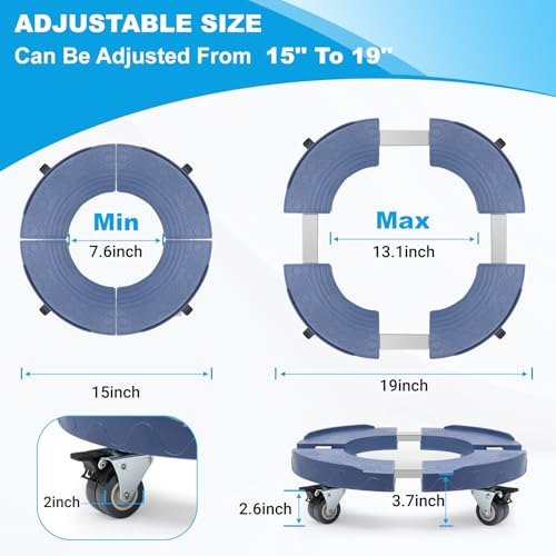Plant Rollers with Wheels, 15-19 Inch Adjustable Bucket Dolly with Locking Wheels 440 LBS Heavy Duty Drum Cart Plant Caddy with Wheels Plant Mover Base, Blue - color: Blue