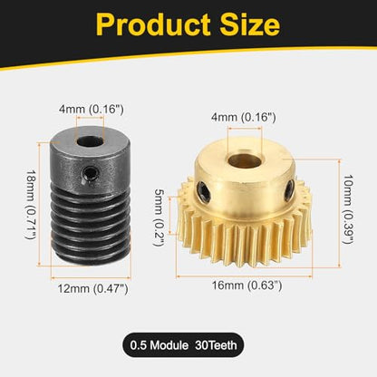 uxcell Worm Gear Set Right Rotation 30T 0.5 Module 1:30 Reduction Rate - size: Gear-4mm, Rod-4mm Bore, style: 0.5M-30T