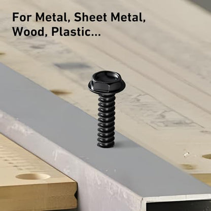 #8 x 1 Inch Self Drilling Screws, (555pcs) 3 lbs Black Self Tapping Screws for Metal, 410 Stainless Steel Hex Washer Head Sheet Metal Screw - color: Black 3lb Per Box, size: #8x1"