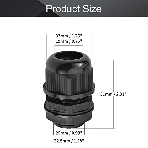 Fielect M32 Cable Gland 2 Holes Waterproof Nylon Joint Adjustable Locknut for 5-10mm Dia Wire 1Pcs - color: 2 15mm 32mm
