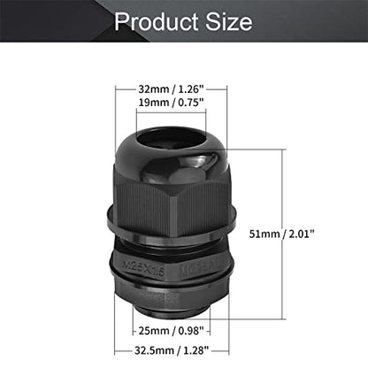 Fielect M32 Cable Gland 2 Holes Waterproof Nylon Joint Adjustable Locknut for 5-10mm Dia Wire 1Pcs - color: 2 15mm 32mm