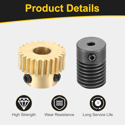 uxcell Worm Gear Set Right Rotation 25T 0.5 Module 1:25 Reduction Rate - size: Gear-5mm, Rod-3mm Bore, style: 0.5M-25T