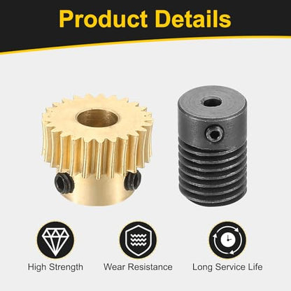 uxcell Worm Gear Set Right Rotation 25T 0.5 Module 1:25 Reduction Rate - size: Gear-5mm, Rod-3mm Bore, style: 0.5M-25T