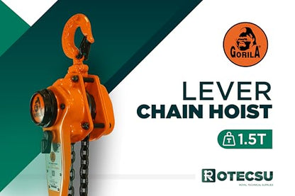 GORILA Manual Lever Hoist 360° | Manual Ratchet Chain Puller Hoist | 3300LBS - 10FT (1,5 Ton - 3 Meters) | Safety Factor 4:1 | Since 1989 - size: 3300lbs - 10ft / 1,5t - 3m