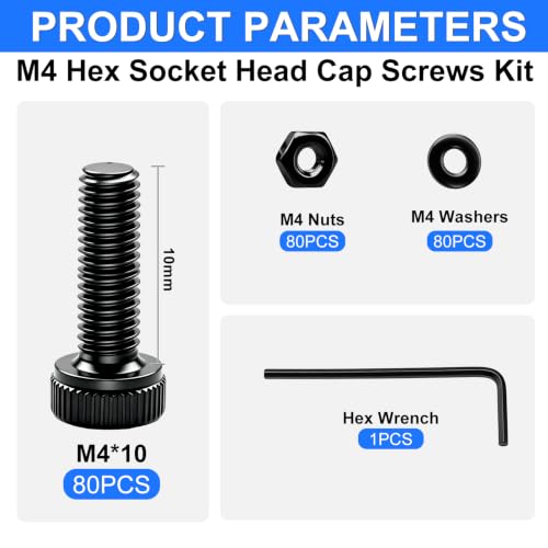 240Pcs M4 x 10mm Screws with Nuts and Wasehrs, Hex Socket Head Cap Screws 12.9 Grade Alloy Steel M4 Bolts with Hex Wrench - color: BK-M4 x 10mm
