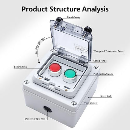APIELE IP67 Waterproof Outdoor Emergency Stop Switch Box with Protective Cover and Key Button Anti-Misoperation Switch - style: Key Switch/EMG Stop Switch+Box
