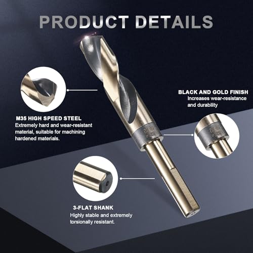 uxcell 25/32" Drill Bit 1/2" Reduced Shank 3-Flat M35 5% Cobalt HSS - size: 25/32" with 1/2" Shank