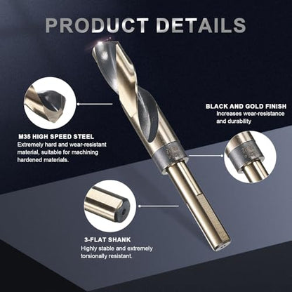 uxcell 25/32" Drill Bit 1/2" Reduced Shank 3-Flat M35 5% Cobalt HSS - size: 25/32" with 1/2" Shank