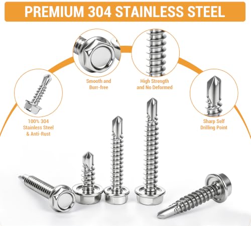 Stainless Steel Wood & Sheet Metal Screw Assortment Self-Tapping Screws (450PCS HEX) - size: 450PCS HEX