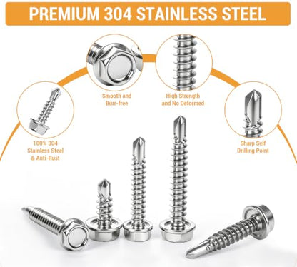 Stainless Steel Wood & Sheet Metal Screw Assortment Self-Tapping Screws (450PCS HEX) - size: 450PCS HEX