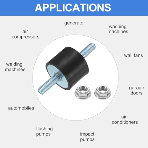 uxcell 4Pcs M6 x 18mm Rubber Mounts, 20 x 25mm Cylindrical Anti Vibration Isolator Studs Shock Absorber Double Studs with Nuts for Car Bobbin Generator Air Compressors - size: M6 x 18mm, 20 x 25mm