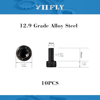 M10-1.5 x 20mm Socket Head Cap Screws, M10x1.5 Bolt, 12.9 Grade Alloy Steel, Allen Socket Drive, Black Oxide Finish, Full Thread, Quantity 10 - size: M10 x 20mm(10PCS)