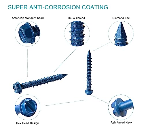 3/16 x 1-3/4" Hex Head Concrete Screw Anchor, for Anchoring to Masonry, Block or Brick (100Pcs) - size: 3/16 x 1-3/4", style: Hex Head