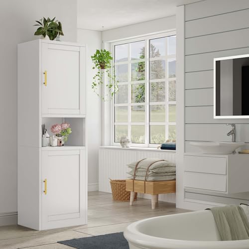 67" Tall Narrow Bathroom Storage Cabinet, Metal Pantry Cabinet, White - color: White, size: 15.8"D x 19.7"W x 67"H