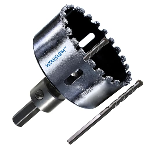 3” Carbide Grit Hole Saw with Pilot Drill Bits Up to 3X Long Life Cutting Air Brick Stucco Hardy Plank Drywall Cement Board - color: 3inch