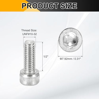 PATIKIL #10-32 x 1/2" Socket Head Cap Screws Bolts, 20Pcs 304 Stainless Steel Hex Head Metric Screws for Door Road Bicycle Mountain Bike Auto Ship Communication Equipment, Silver - size: 1/2 inch