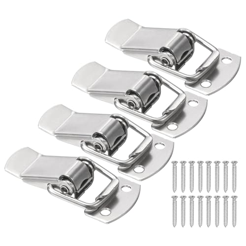 PATIKIL 4 Pcs Stainless Steel Spring Loaded Toggle Latch, 1.5" Tool Box Catch Hasp Clamp Lock with Mounting Screws for Cabinet Door Barn Wooden Case Chest - size: 1.5 Inch
