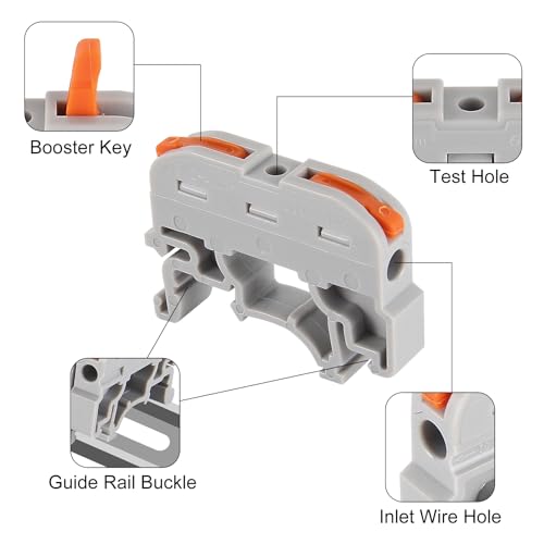 50Pcs DIN Rail Terminal Blocks Compact 24-12 AWG Wire Connectors for Electrical Control Panels Industrial Use - Grey - color: grey 50pcs