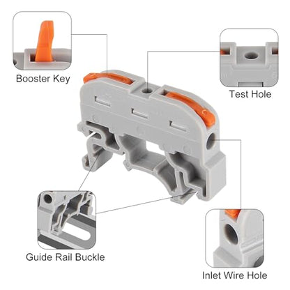 10Pcs DIN Rail Terminal Blocks Compact 24-12 AWG Wire Connectors for Electrical Control Panels Industrial Use - Grey - color: grey 10pcs