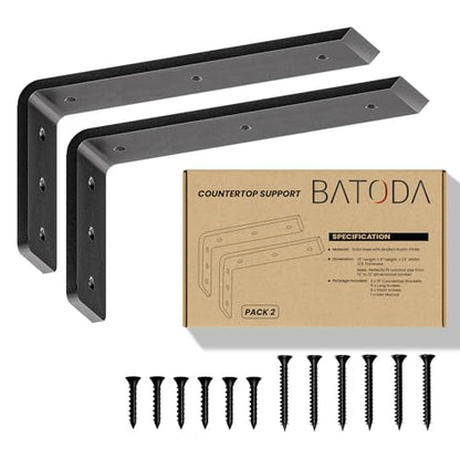 BATODA 12” Countertop Support Steel Brackets (2 PCS), Heavy Duty L Bracket - size: 12 Inch