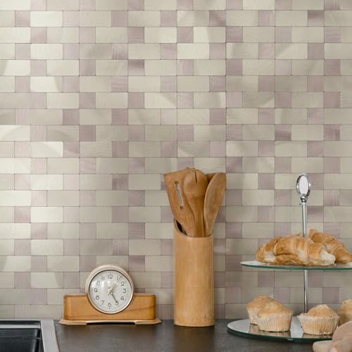 Yipscazo Peel and Stick Backsplash Tile, Stick on Stainless Steel Backsplash Metal Tiles for Kitchen Walls in Champagne Gold (12''x12'',10 Sheets) - color: Champagne Gold