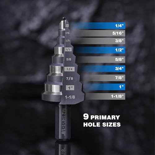 M2 HSS Step Drill Bit Unibit, 1/4"-1-1/8", Metal Wood Plastic - size: 1-1/8"