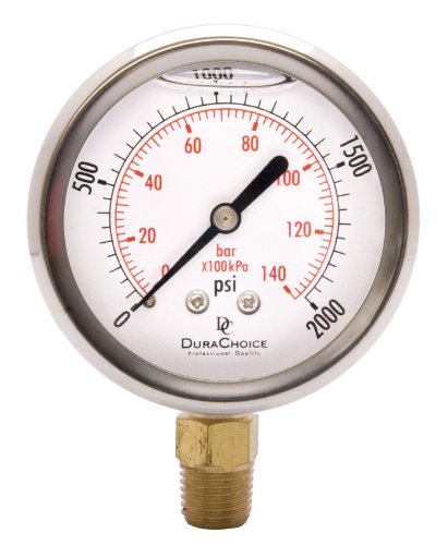 2-1/2" Oil Filled Pressure Gauge, 0-2,000 PSI, 1/4" NPT - size: [0-2,000 PSI]
