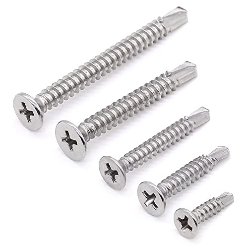 Glvaner 50pcs #12 x 1 Phillips Flat Head Self Drilling Screws, Stainless Steel 410, Flat Head Self Quick Self Tapping Screws for Sheet Metal Wood Plastic, Without Pre-drilled Holes - size: #12 x 1