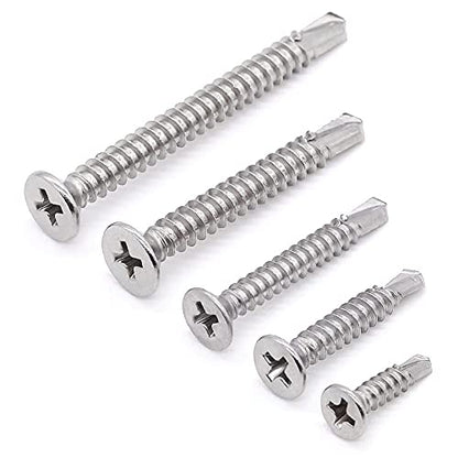 Glvaner 50pcs #14 x 3/4" Phillips Flat Head Self Drilling Screws, Stainless Steel 410, Flat Head Self Quick Self Tapping Screws for Sheet Metal Wood Plastic, Without Pre-drilled Holes - size: #14 x 3/4