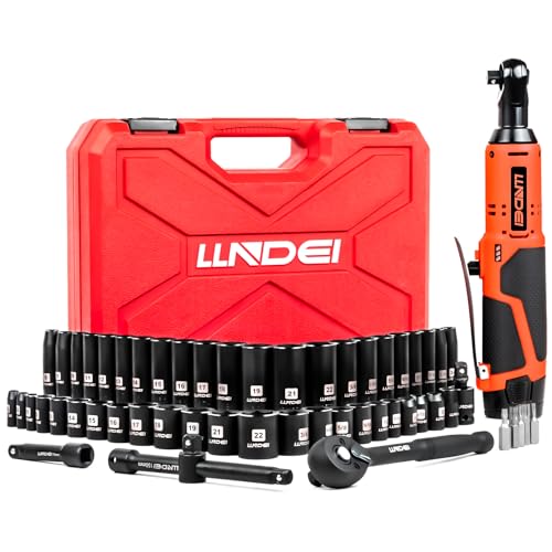 LLNDEI 3/8" 58Pcs Cordless Electric Ratchet Wrench Set with Socket Set