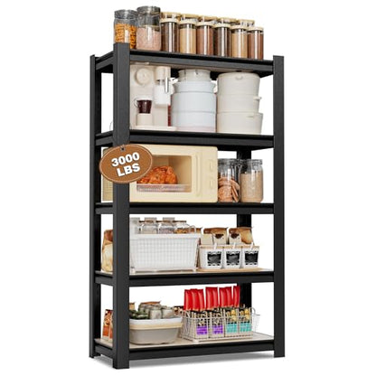 WORKPRO 5-Tier Black Shelving with Board, 24.1”Wx16.2”Dx60”H, 3000LBS Load - color: Black, size: 24.1"W x 16.2"D x 60"H
