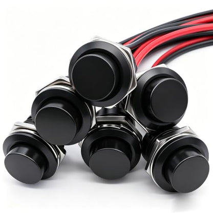 Twidec/6Pcs Momentary Push Button Switch SPST AC250V/3A AC125V/6A Mini Off(ON) ON Black with Pre-soldered Wires R13-507BK-X - color: Black-16mm, size: Momentary