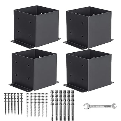 6x6 Post Base 4 Pcs, (Inner Size 5.6x5.6) Post Brackets Kit, Heavy Duty Black Metal Powder-Coated Post Anchor Outdoor Framing Module Fit for Support Deck Base Plate Pergola Brackets Fence Kit…… - size: 6"x 6", style: 4 Pcs