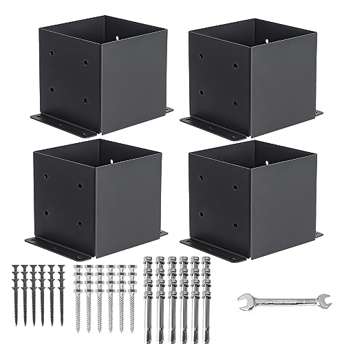 6x6 Post Base 4 Pcs, (Inner Size 5.6x5.6) Post Brackets Kit, Heavy Duty Black Metal Powder-Coated Post Anchor Outdoor Framing Module Fit for Support Deck Base Plate Pergola Brackets Fence Kit…… - size: 6"x 6", style: 4 Pcs