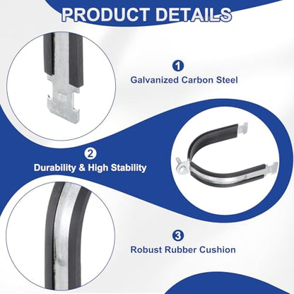 HARFINGTON 6pcs Rubber Cushion Strut Clamp 5-1/4" Universal Carbon Steel Strut Clamps with Bolt and Nut for Copper PEX Pipes CVPC Tubing, Silver Black - size: 5-1/4"