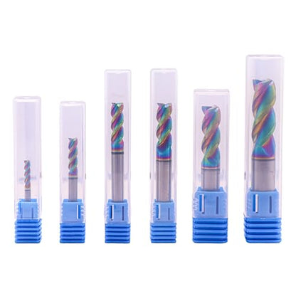 6Pcs 3 Flute 1/8"-1/2" Solid Carbide End Mill Set for Aluminum, DLC Coated