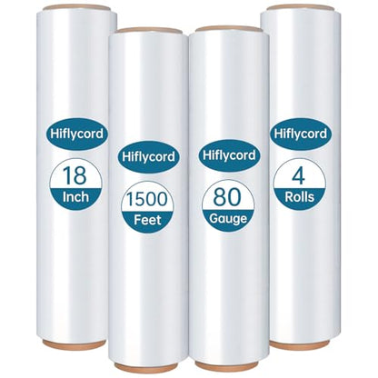 Shrink Wrap Roll 18 in 1500ft, Stretch wrap for Moving, Pallet Wrap 4 Pack - size: Clear 18in 4Roll