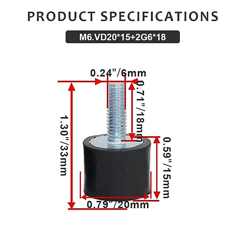 4Pcs M6 20x15mm Rubber Isolator Mounts Single Stud Shock Absorber - size: M6,VD20*15+G6*18