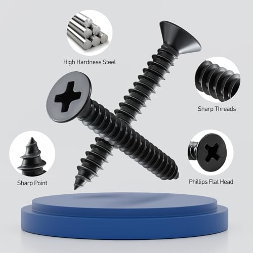 80PCS Wood Screws 2 Inch, #8 x 2 Black Screws, Black Dacromet Flat Head Phillips Self Tapping Suitable for Furniture, Woodworking - size: 8 x 2"