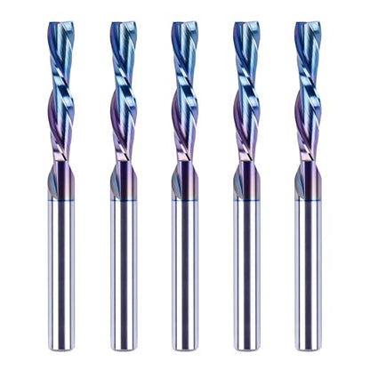 SpeTool 5PCS Down Cut Spiral Router Bits 1/4 Shank with Coating, 1-1/4 Inch Cutting Length 3 Inch OVL, CNC Router Bits for Wood Inlay Slot Mortise Cutting Carving Engraving - size: 1/4"Dia-1-1/4"CL, style: DOWN CUT