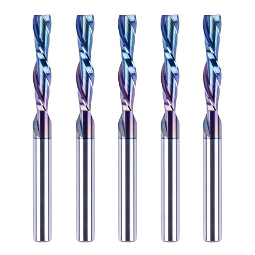 SpeTool 5PCS Down Cut Spiral Router Bits 1/4 Shank with Coating, 1-1/4 Inch Cutting Length 3 Inch OVL, CNC Router Bits for Wood Inlay Slot Mortise Cutting Carving Engraving - size: 1/4"Dia-1-1/4"CL, style: DOWN CUT